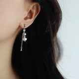 1 Pcs Silver Natural Stone & Freshwater Pearl Beads Drop Stud Earring, Stainless Steel, Cool Summer Jewelry AL1331