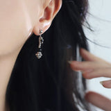 1 Pcs Silver Natural Stone & Freshwater Pearl Beads Drop Stud Earring, Stainless Steel, Cool Summer Jewelry AL1331