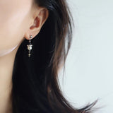 1 Pcs Silver Natural Stone & Freshwater Pearl Beads Drop Stud Earring, Stainless Steel, Cool Summer Jewelry AL1331