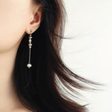 1 Pcs Silver Natural Stone & Freshwater Pearl Beads Drop Stud Earring, Stainless Steel, Cool Summer Jewelry AL1331