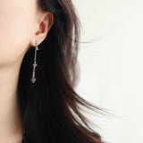 1 Pcs Silver Natural Stone & Freshwater Pearl Beads Drop Stud Earring, Stainless Steel, Cool Summer Jewelry AL1331
