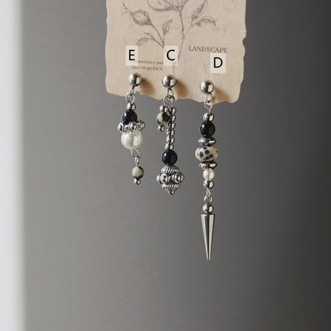 1 Pcs Silver Natural Stone & Freshwater Pearl Beads Drop Stud Earring, Stainless Steel, Cool Summer Jewelry AL1331