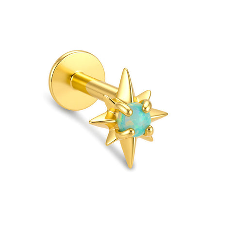 1 Pcs 925 Sterling Silver Opal Eight-Pointed Star Flat-Back Threaded Cartilage Stud Earring AL1332
