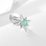1 Pcs 925 Sterling Silver Opal Eight-Pointed Star Flat-Back Threaded Cartilage Stud Earring AL1332