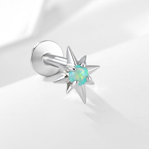 1 Pcs 925 Sterling Silver Opal Eight-Pointed Star Flat-Back Threaded Cartilage Stud Earring AL1332