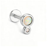 1 Pcs S925 Sterling Silver Opal Flat-Back Piercing Jewelry – Threaded Cartilage Stud for Men and Women, Diamond Dainty Earring AL1333
