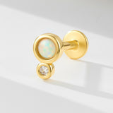 1 Pcs S925 Sterling Silver Opal Flat-Back Piercing Jewelry – Threaded Cartilage Stud for Men and Women, Diamond Dainty Earring AL1333