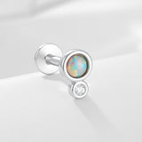 1 Pcs S925 Sterling Silver Opal Flat-Back Piercing Jewelry – Threaded Cartilage Stud for Men and Women, Diamond Dainty Earring AL1333