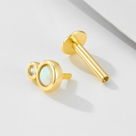 1 Pcs S925 Sterling Silver Opal Flat-Back Piercing Jewelry – Threaded Cartilage Stud for Men and Women, Diamond Dainty Earring AL1333