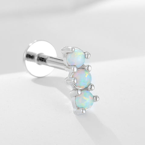 1 Pcs S925 Sterling Silver Opal Flat-Back Cartilage Stud, Threaded Earring for Men and Women AL1334