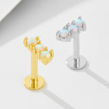 1 Pcs S925 Sterling Silver Opal Flat-Back Cartilage Stud, Threaded Earring for Men and Women AL1334
