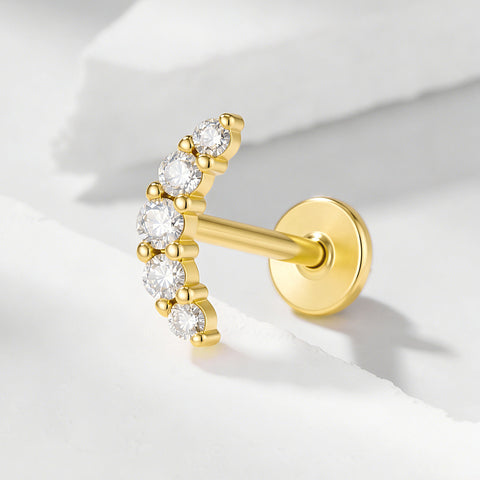 1 Pcs 925 Sterling Silver CZ Moon Flat-Back Threaded Cartilage Stud Earring, Stacking Earring AL1335