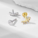 1 Pcs 925 Sterling Silver CZ Moon Flat-Back Threaded Cartilage Stud Earring, Stacking Earring AL1335