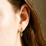 S925 Silver Moss Agate & Green CZ Drop Earrings, Geometric Rhombus Dangle Studs, Gold Plated Jewelry AL1337