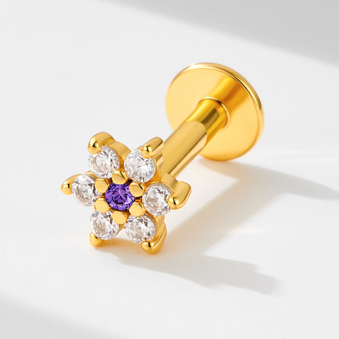 1Pcs Dainty Star Flower Helix Earrings, 925 Silver CZ Pave Cartilage Stud, Threaded Piercing Jewelry AL1338