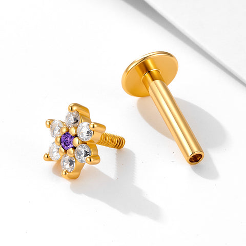 1Pcs Dainty Star Flower Helix Earrings, 925 Silver CZ Pave Cartilage Stud, Threaded Piercing Jewelry AL1338