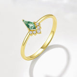 Natural Moss Agate Ring, Gold Plated 925 Silver, Dainty CZ Pave, Geometric Jewelry Gift AL1339