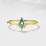 Natural Moss Agate Ring, Gold Plated 925 Silver, Dainty CZ Pave, Geometric Jewelry Gift AL1339