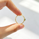 Natural Moss Agate Ring, Gold Plated 925 Silver, Dainty CZ Pave, Geometric Jewelry Gift AL1339