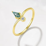 Diamond Shape Moss Agate Gold Plated Ring, 925 Silver CZ Pave, Faceted Birthstone Jewelry Gift AL1341