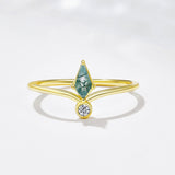 Diamond Shape Moss Agate Gold Plated Ring, 925 Silver CZ Pave, Faceted Birthstone Jewelry Gift AL1341