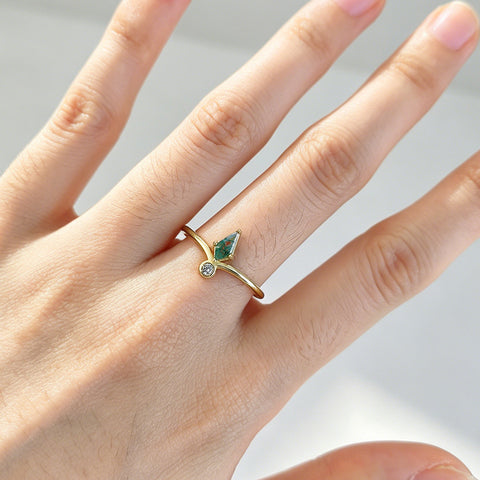 Diamond Shape Moss Agate Gold Plated Ring, 925 Silver CZ Pave, Faceted Birthstone Jewelry Gift AL1341