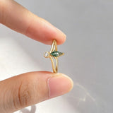Diamond Shape Moss Agate Gold Plated Ring, 925 Silver CZ Pave, Faceted Birthstone Jewelry Gift AL1341