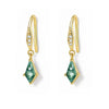 S925 Silver Moss Agate Rhombus Charm Drop Earrings, Gold Plated CZ Pave, Dainty Jewelry Gift For Her AL1342