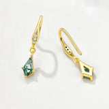 S925 Silver Moss Agate Rhombus Charm Drop Earrings, Gold Plated CZ Pave, Dainty Jewelry Gift For Her AL1342
