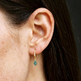S925 Silver Moss Agate Rhombus Charm Drop Earrings, Gold Plated CZ Pave, Dainty Jewelry Gift For Her AL1342