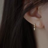Small Cross Dangle CZ Hoop Earrings, S925 Sterling Silver with 14K Gold Plated Ear Cuff AL1343