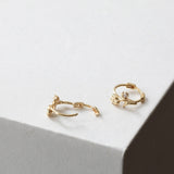 Fresh Tulip Flower CZ Huggie Hoop Earrings, S925 Sterling Silver with 18K Gold Plated Ear Cuff AL1344