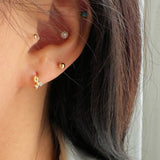 Fresh Tulip Flower CZ Huggie Hoop Earrings, S925 Sterling Silver with 18K Gold Plated Ear Cuff AL1344