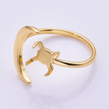 Adjustable Gold Plated Brass Open Ring Setting, Moon Leaf Prong Ring, Making Jewelry Findings AL1345