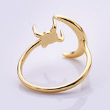 Adjustable Gold Plated Brass Open Ring Setting, Moon Leaf Prong Ring, Making Jewelry Findings AL1345