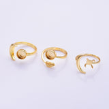 Adjustable Gold Plated Brass Open Ring Setting, Moon Leaf Prong Ring, Making Jewelry Findings AL1345