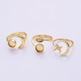 Adjustable Gold Plated Brass Open Ring Setting, Moon Leaf Prong Ring, Making Jewelry Findings AL1345