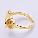 Adjustable Gold Plated Brass Open Ring Setting, Moon Leaf Prong Ring, Making Jewelry Findings AL1345