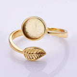 Adjustable Gold Plated Brass Open Ring Setting, Moon Leaf Prong Ring, Making Jewelry Findings AL1345
