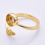 Adjustable Gold Plated Brass Open Ring Setting, Moon Leaf Prong Ring, Making Jewelry Findings AL1345