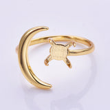 Adjustable Gold Plated Brass Open Ring Setting, Moon Leaf Prong Ring, Making Jewelry Findings AL1345