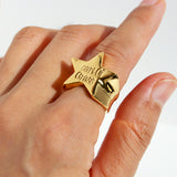 Gold-Plated Star-Embellished Wide Band Ring: Heart Of Grass Collection, Stylish Women's Jewelry AL1346