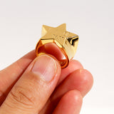 Gold-Plated Star-Embellished Wide Band Ring: Heart Of Grass Collection, Stylish Women's Jewelry AL1346