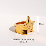 Gold-Plated Star-Embellished Wide Band Ring: Heart Of Grass Collection, Stylish Women's Jewelry AL1346