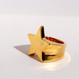 Gold-Plated Star-Embellished Wide Band Ring: Heart Of Grass Collection, Stylish Women's Jewelry AL1346