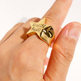 Gold-Plated Star-Embellished Wide Band Ring: Heart Of Grass Collection, Stylish Women's Jewelry AL1346