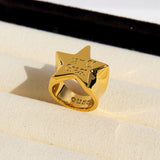 Gold-Plated Star-Embellished Wide Band Ring: Heart Of Grass Collection, Stylish Women's Jewelry AL1346