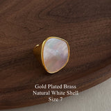 Natural White Shell Gold Open Band Ring, Dainty Women's Ring, Summer Beach Jewelry AL270