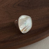 Natural White Shell Gold Open Band Ring, Dainty Women's Ring, Summer Beach Jewelry AL270