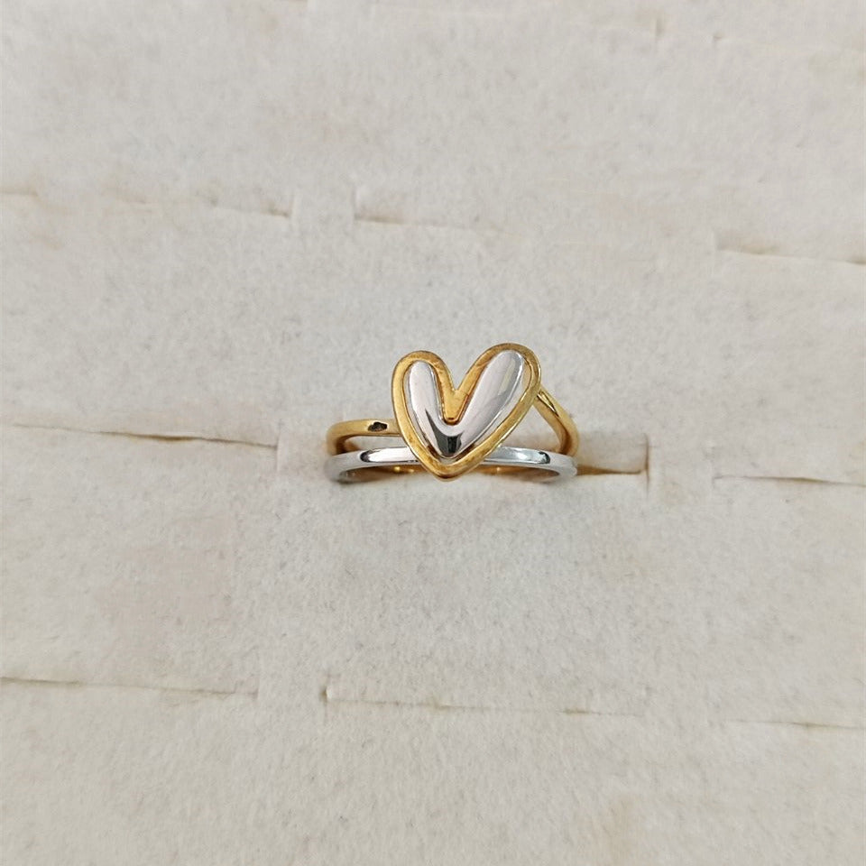 Unique 925 Sterling Silver Gold Plated Double Layer Heart Ring, Love Jewelry AL507